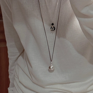 Collane con ciondolo in argento sterling S925 con cordino nero e catena d'argento