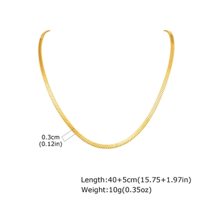 Gold herringbone snake chain necklace with dimensions 40+5cm length and 0.3cm width