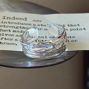 S925 sterling silver open ring with vintage irregular lava texture in a modern style