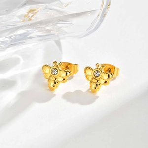 Minimalistische Bienen-Ohrstecker aus Edelstahl für Damen Süße eingelegte Zirkonia Tier-Ohrringe Vergoldet Schmuck Geschenk