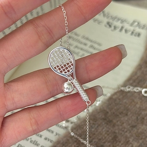 925 Sterling Silver Tennis Racket Pendant Necklace Retro Minimalist Korean Style Sporty Jewelry Gift For Women Silver Chain