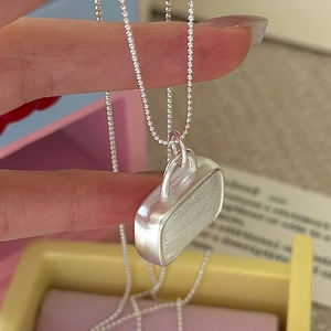 Creative S925 sterling silver handbag pendant necklace with matte brushed texture finish
