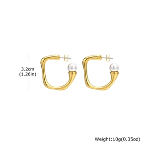 Minimalist gold-plated irregular C-shaped hoop earrings with white pearl detail