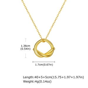 Collier avec pendentif nœud doré minimaliste, anneaux géométriques et spécifications