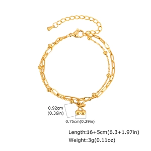 Bracelet cerise double couche en acier inoxydable doré avec chaîne à billes et fermoir