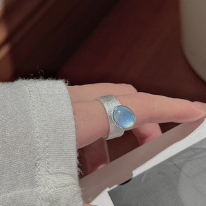 S925 sterling silver ring with aquamarine stone and brushed finish for women