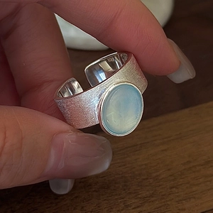 S925 sterling silver ring with aquamarine blue gemstone and brushed texture finish