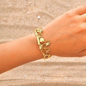 Bracelet jonc doré en acier inoxydable pour femme avec motifs tortue et palmier marin