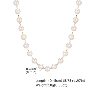 Detailed specs of the gold Y-shape pearl necklace showing 0.78cm pearl size and 45cm length