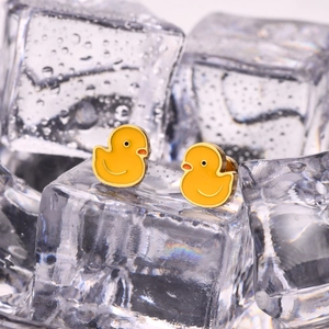 Boucles d'Oreilles Clous Canard Jaune Mignon en Acier Inoxydable Plaque Or IP Émail Forme d'Animal Bijoux pour Femmes