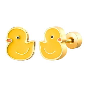 Boucles d'oreilles minimalistes en acier inoxydable doré 18K canard jaune pour femme