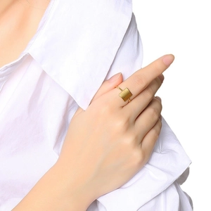 Minimalistischer goldener 10mm Edelstahlring mit rechteckiger Platte am Model
