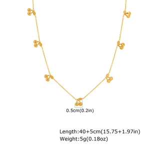Collier en acier inoxydable doré avec breloques cerise, perles de cristal et extension