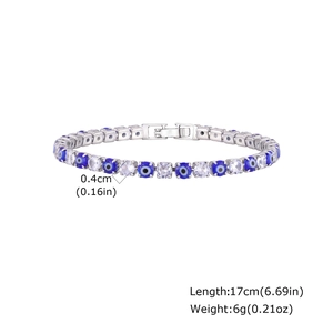 Detail showing 17cm Evil Eye tennis bracelet with blue stones and clear cubic zirconia