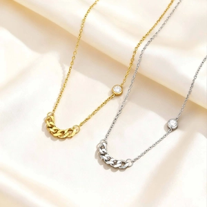 Minimalist Stainless Steel Necklace For Women Commuter Jewelry Gold Silver Cubic Zirconia Cuban Link Chain Necklace