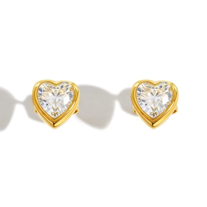 18K gold plated stainless steel heart stud earrings with sparkling white cubic zirconia