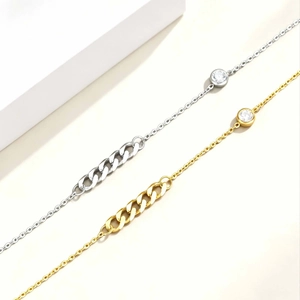 Minimalist gold and silver stainless steel chain necklace with zircon accent and cuban links