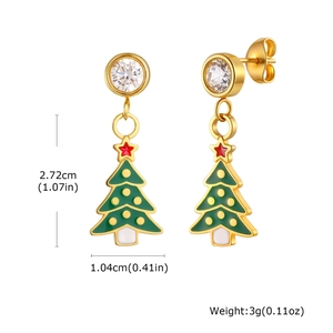 Detailed size chart for golden Christmas tree earrings with height and weight specs