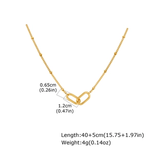 Minimalist interlocking double link necklace with satellite chain in polished gold finish