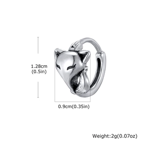 Detailed view of fox hoop earring with dimensions 1.28cm height and 0.9cm width