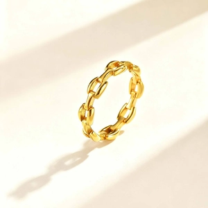 Minimalist Stainless Steel Chain Link Ring For Women Gold Plated Smooth Band Ring Personalized Finger Fashion Jewelry Gift