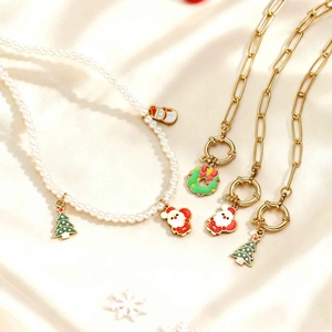 Parure Collier Bracelet de Noël Acier Inoxydable Künstliche Perle d'Imitation Père Noël Sapin de Noël Bonhomme de Neige Couronne Pendentif Bijoux Festifs pour Enfants Femmes