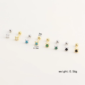 Set of 8 S925 silver four-pointed star stud piercings with screw ball back and CZ inlay