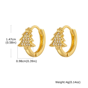 Détail de boucles d'oreilles sapin de Noël dorées avec zircon et dimensions