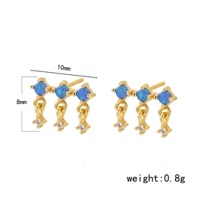 Elegant S925 silver gold-plated stud earrings with blue opal stones and zircon accents