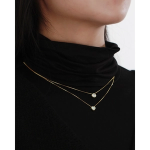 Collier double rang argent S925 avec pendentif cœur opale et zircon doré chic