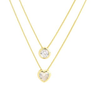 Collier Pendentif Coeur et Rond en Argent Sterling 925 Zirconia pour Femme Élégant Chaîne Vénitienne Minimaliste Bijoux de Cou
