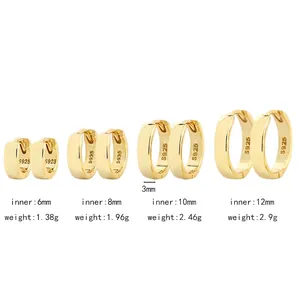 S925 Sterling Silber Creolen Set in vier Größen von 6mm bis 12mm auf weißem Hintergrund