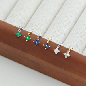Elegant s925 silver four-leaf clover earrings with colorful cubic zirconia stones