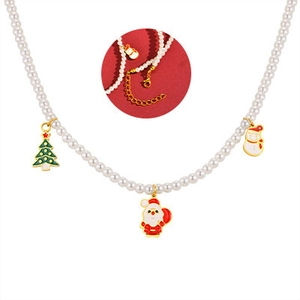 Collier de perles de Noël en acier inoxydable avec breloques Père Noël et fermoir doré