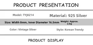Detailed size specifications for the vintage s925 silver wavy ring with 16.5mm diameter