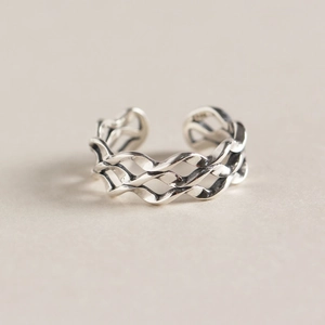 925 Sterling Silver Wave Ring For Women Vintage Triple Layer Mobius Hollow Out Open Adjustable Fashion Finger Ring Jewelry