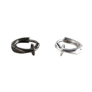 Boucles d'oreilles créoles étoile croisée en argent sterling S925 en argent et noir