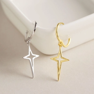S925 sterling silver north star hoop earrings in gold and silver minimalist finishes