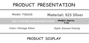 Detailed size chart for vintage S925 sterling silver woven wide band ring