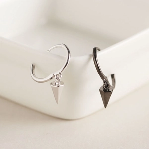 S925 sterling silver geometric spike hoop earrings in silver and gun black punk style