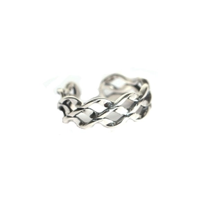 Retro S925 silver Mobius triple-layered wave ring with open twisted woven design