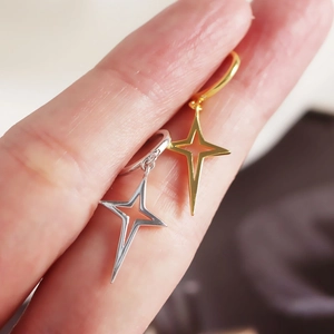 Minimalist S925 sterling silver hollow star drop earrings in gold and silver finish