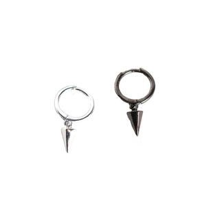 Minimalist S925 sterling silver geometric huggie hoop earrings with cone spike pendants
