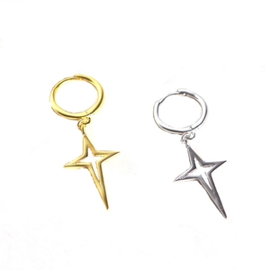 S925 sterling silver minimalist hollow star hoop earrings in gold and silver finish