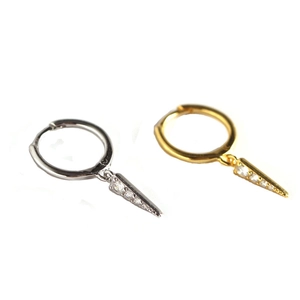 Minimalist S925 silver hoop earrings with zircon studded triangle charms in gold and silver