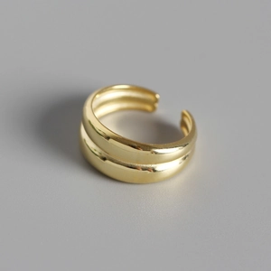 Anello a doppio strato minimalista in argento sterling S925 con finitura dorata lucida