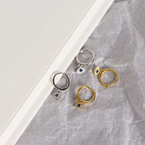 Détails des boucles d'oreilles créoles Evil Eye en argent sterling S925 doré et argenté