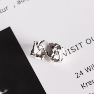 Minimalist S925 sterling silver wide band ring with woven texture and open design