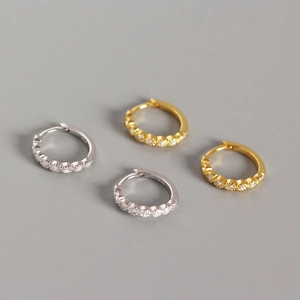 S925 Sterling Silver Hoop Earrings For Women Minimalist Rhinestone Inlaid Gold Silver Plated Geometric Huggie Jewelry
