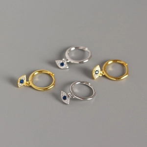 Boucles d'Oreilles Clous en Argent Sterling 925 Œil de Démon pour Femme Bohémien Zirconia Bleu Plaqué Or Argent Bijoux